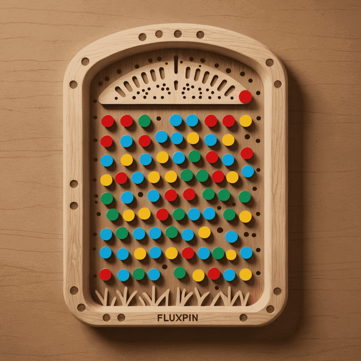 Logo de Fluxpin: Un tablero de Plinko estilizado con caminos estacionales