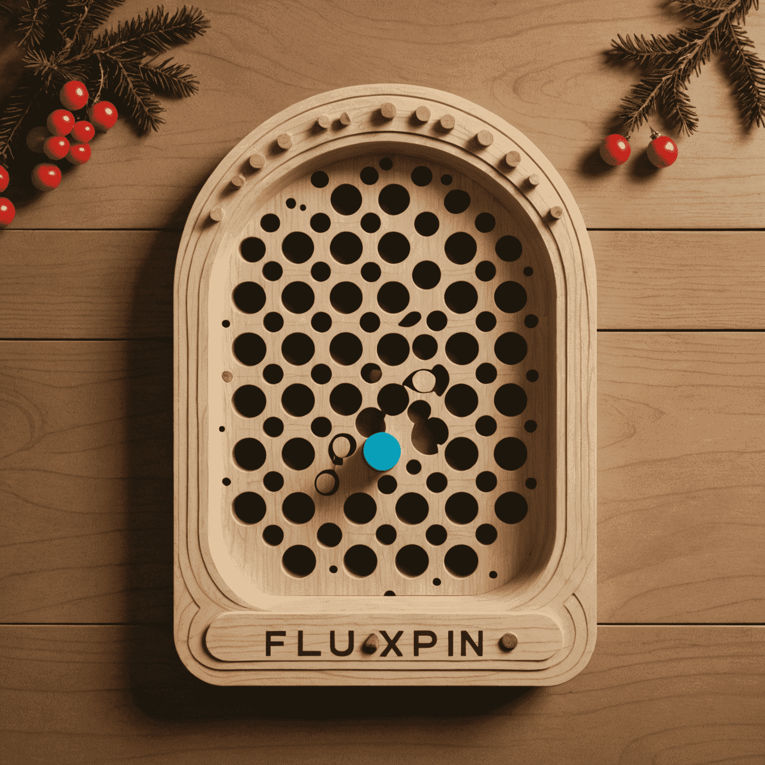 Logo de Fluxpin: Un tablero de Plinko estilizado con caminos estacionales
