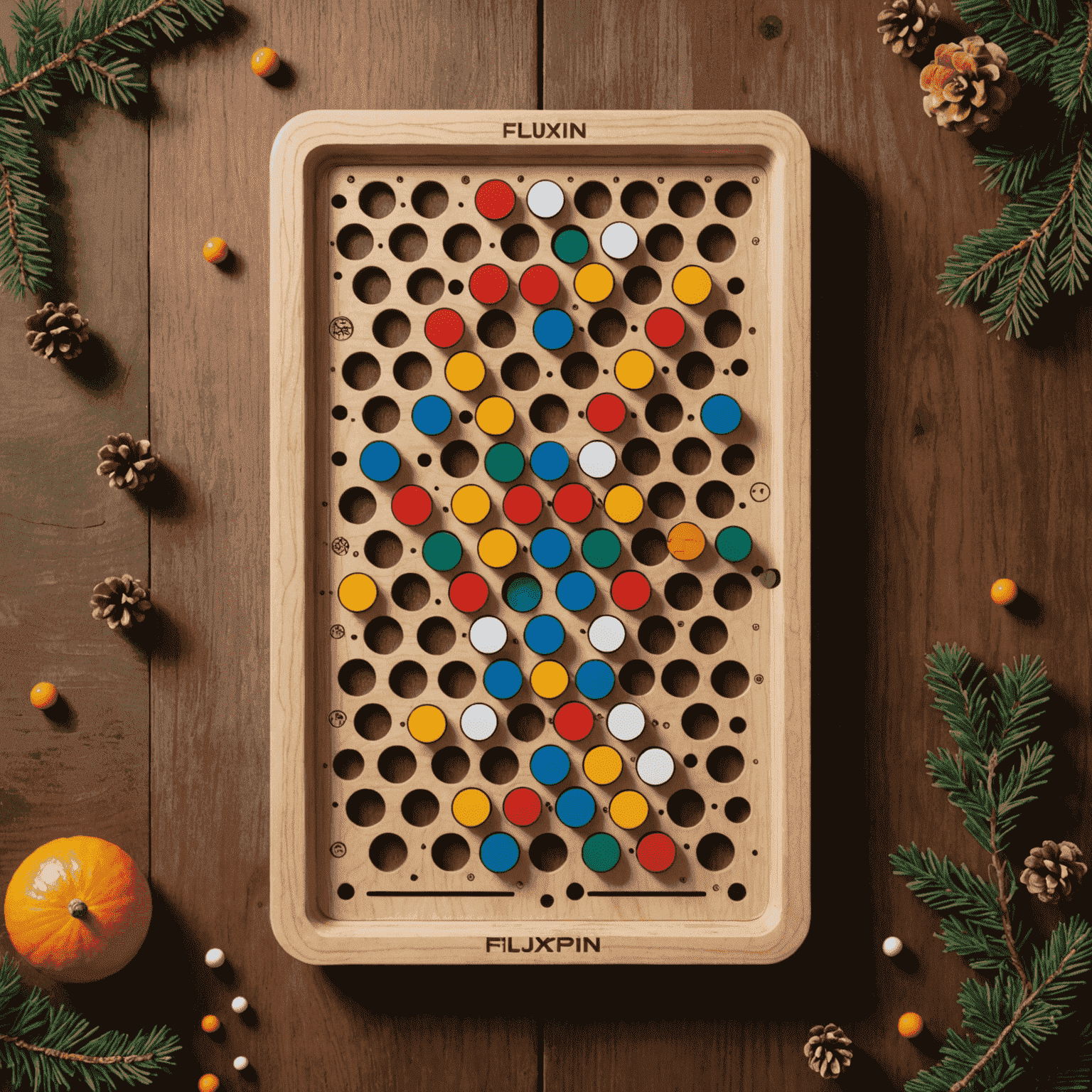 Logo de Fluxpin: Un tablero de Plinko estilizado con caminos estacionales