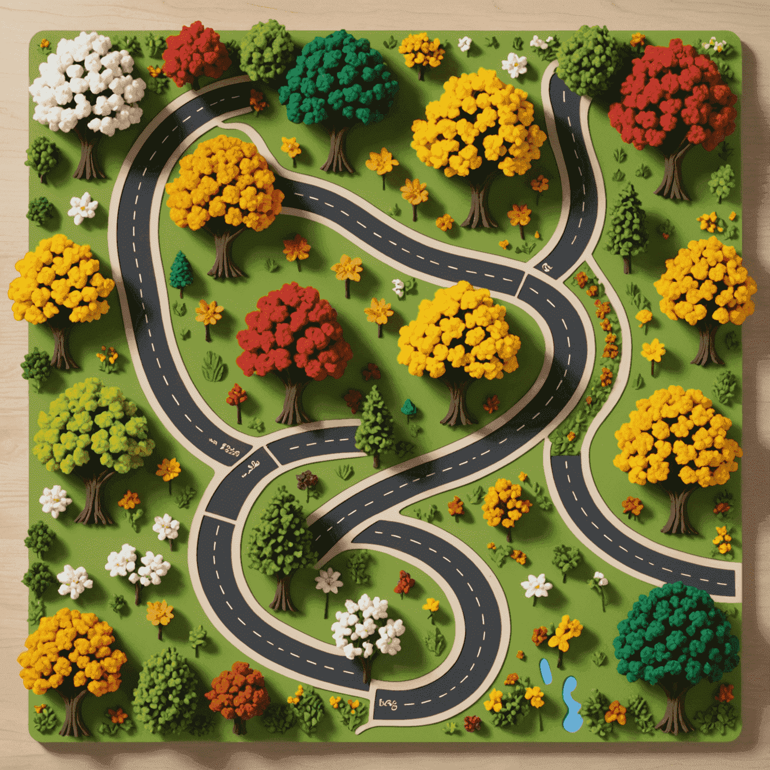 Tablero de Fluxpin con diferentes caminos estacionales, mostrando variaciones para primavera, verano, otoño e invierno